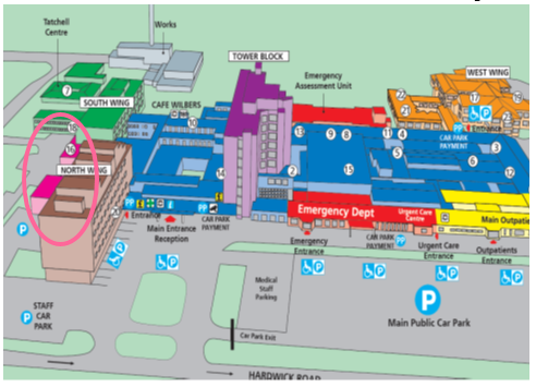 map of North Tees. Brest Screening unit circled in pink.