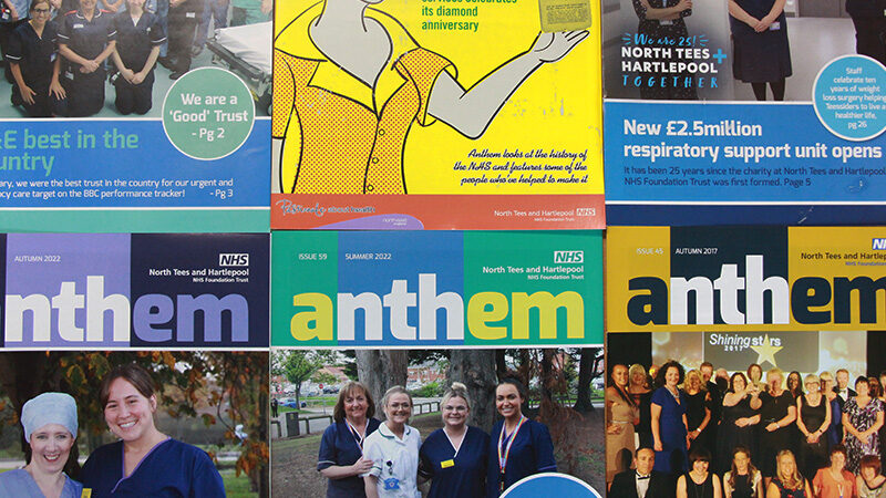 Top down shot of some of the archive copies of Anthem Magazine