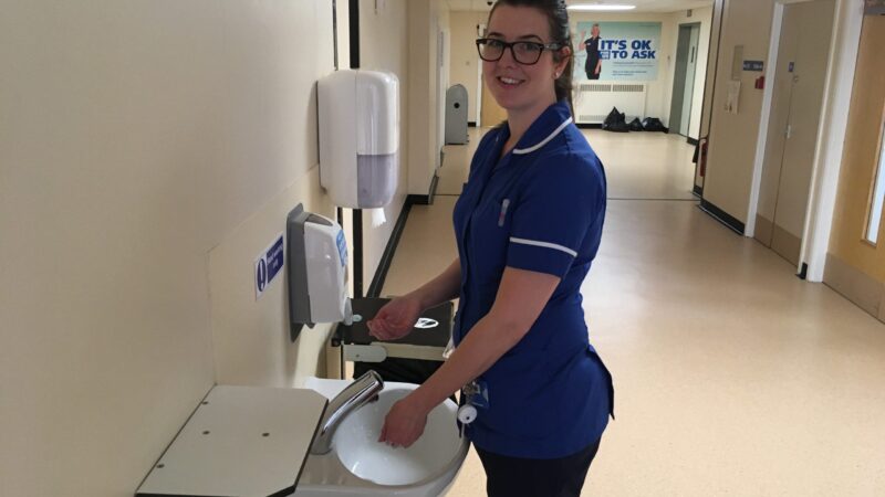 Emma Hale promoting hand hygiene