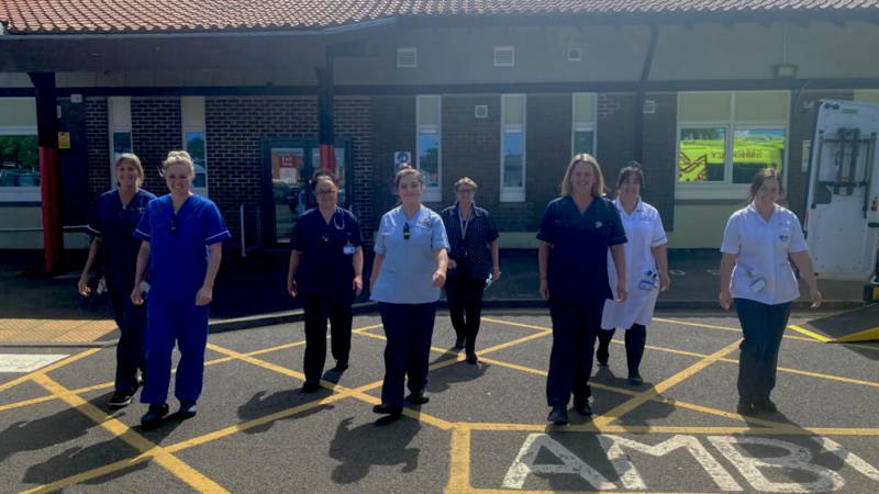 Emergency paediatric team outside North Tees urgent and emergency care.,