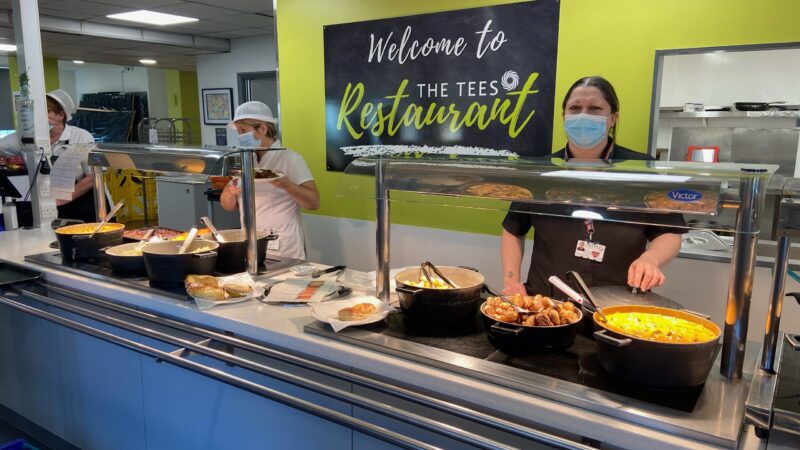 Nicola Critchley standing behind the food counter in Tees Restaurant.