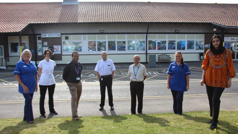 The bariatric team stands outside the outpatients department at the University Hospital of North Tees.