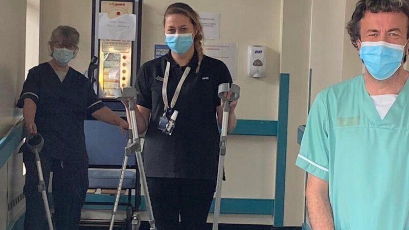 Crutches team Yvonne Knight, patient flow facilitator Natalie Grey and healthcare assistant Ian Hewitson.